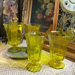Vintage MCM Cadmium Glass Goblets | Set of 4 | Glows UV | Rare | Open to Offers